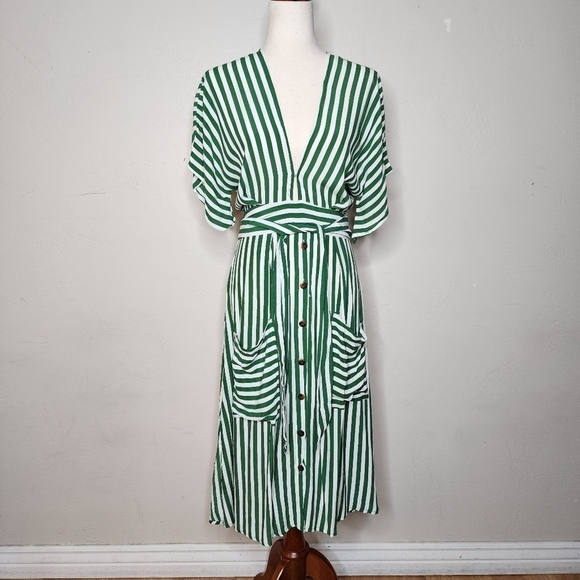 NWT Faithfull The Brand Milan Midi Striped Dress Size Medium - Picture 1 of 14